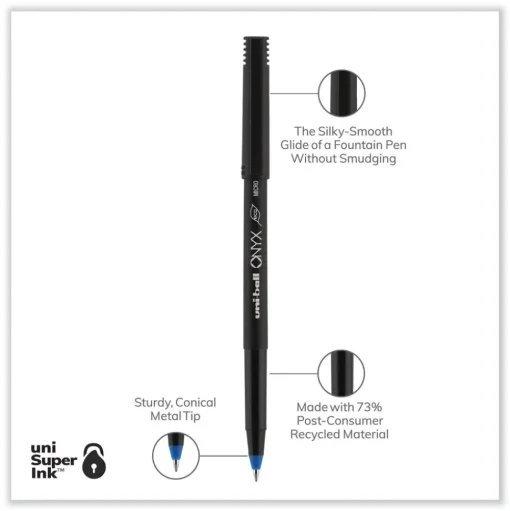uni-ball ONYX Extra-Fine 0.5 mm Roller Ball Pen - Black/Blue Barrel (1-Dozen)