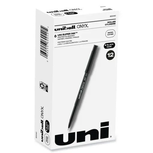 uni-ball ONYX Extra-Fine 0.5 mm Roller Ball Pen - Black Ink/Black Barrel (1-Dozen)