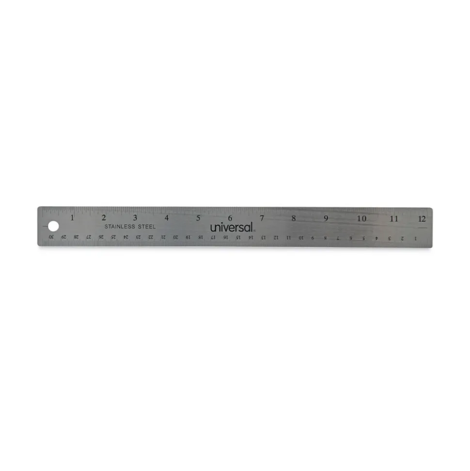 Universal 12 in. Long Standard/Metric Stainless Steel Ruler with Cork Back and Hanging Hole