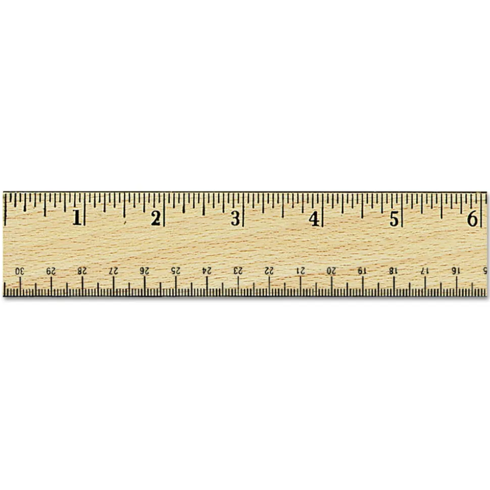 Universal 12 in. Long, Standard, Flat Wood Ruler with Double Metal Edge - Clear Lacquer Finish
