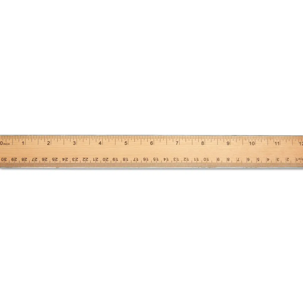 Universal 12 in. Long, Standard, Flat Wood Ruler with Double Metal Edge - Clear Lacquer Finish
