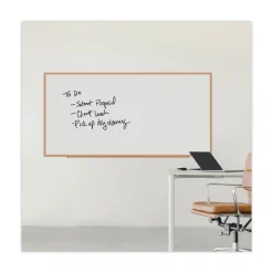 Universal 96 in. x 48 in. Deluxe Melamine Dry Erase Board - Melamine White Surface, Oak Fiberboard Frame