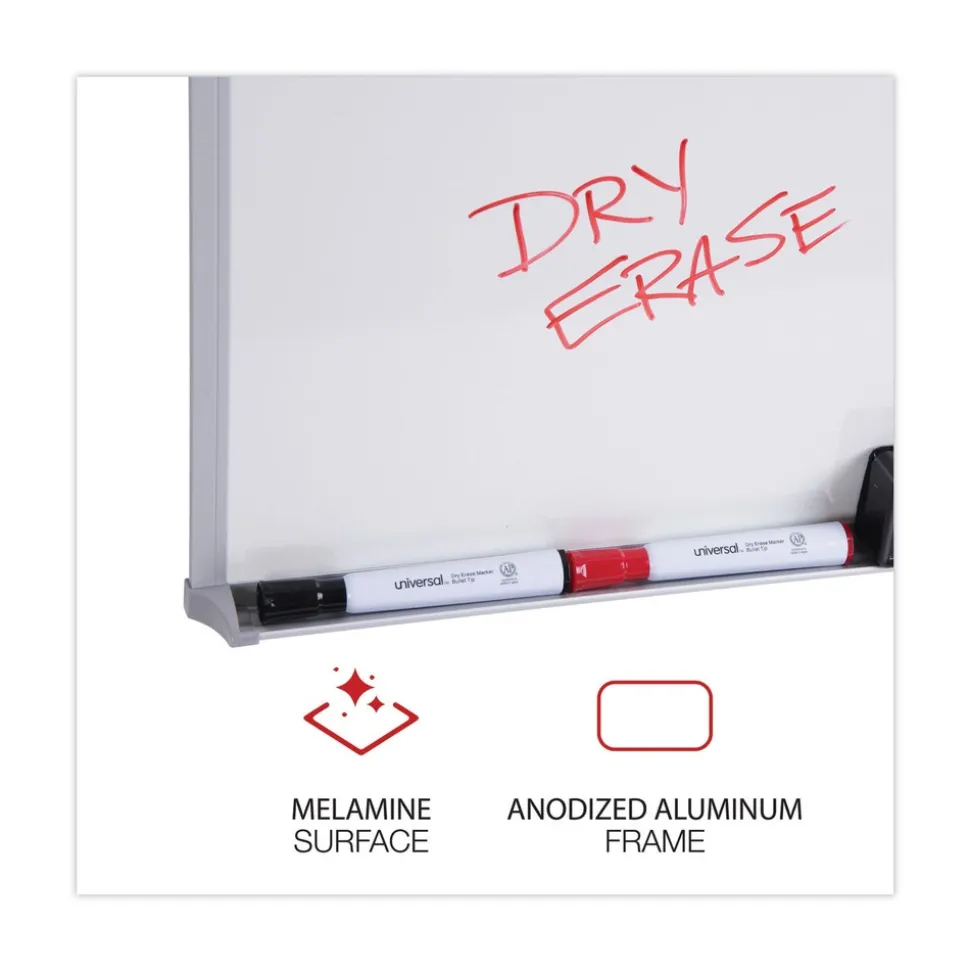 Universal 36 in. x 24 in. Melamine Dry Erase Board with Anodized Aluminum Frame - White Surface