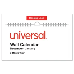 Universal 12 in. x 27 in. 14-Month (Dec 2025-Jan 2027) Three-Month Wall Calendar - White/Red Sheets