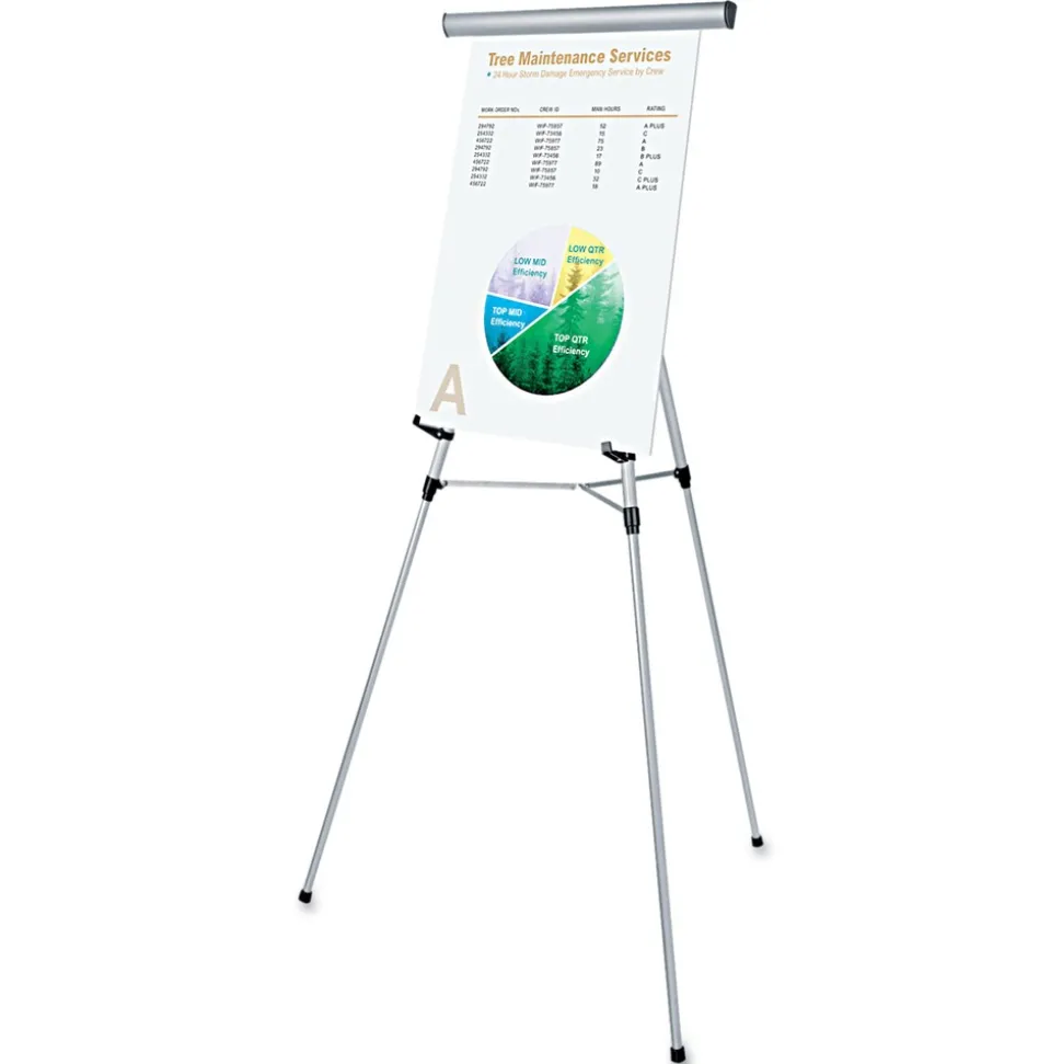 Universal 3 Leg Telescoping Easel with Pad Retainer Adjusts 34 in. to 64 in. - Aluminum, Silver