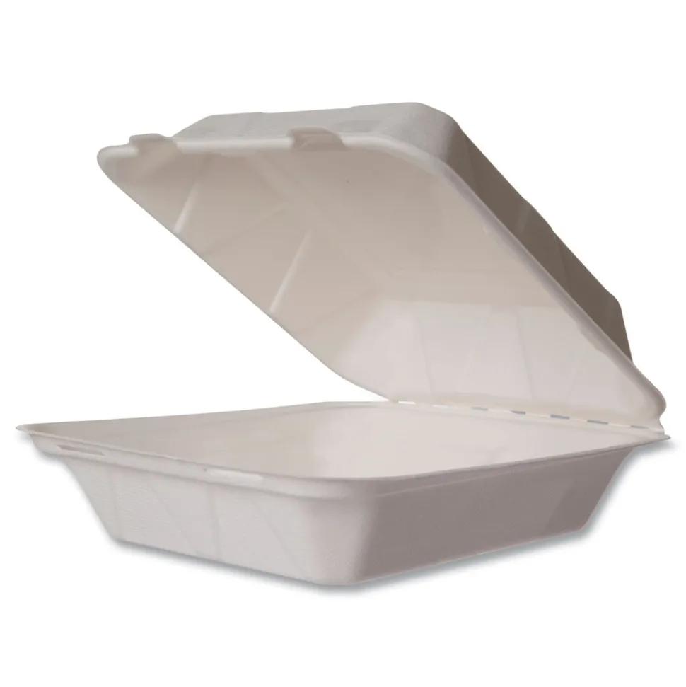 Vegware 7.9 in. x 7.9 in. x 2.9 in. Nourish Molded Fiber Compostable Sugarcane Takeout Containers - White (200/Carton)