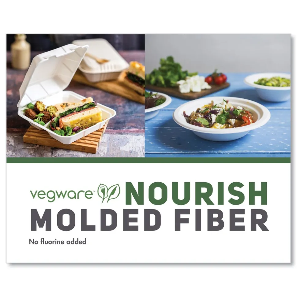 Vegware 7.9 in. x 7.9 in. x 2.9 in. Nourish Molded Fiber Compostable Sugarcane Takeout Containers - White (200/Carton)