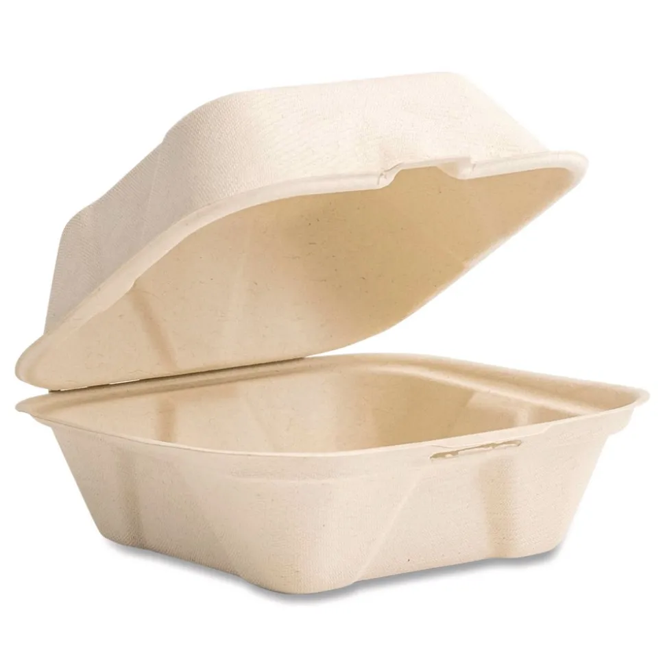 Vegware 5.9 in. x 5.9 in. x 2.9 in. Nourish Molded Fiber Compostable Sugarcane Takeout Containers - White (400/Carton)