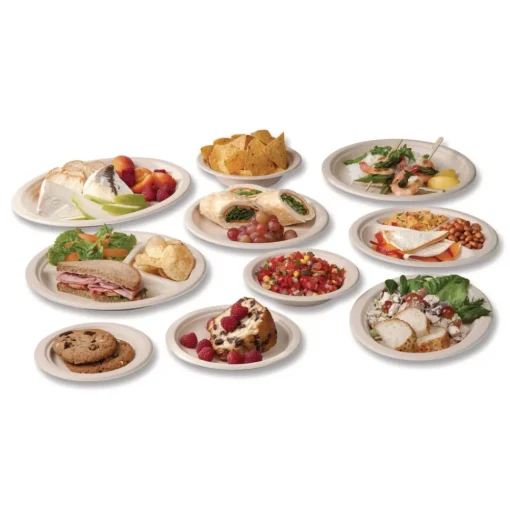 Vegware 5.9 in. x 5.9 in. x 2.9 in. Nourish Molded Fiber Compostable Sugarcane Takeout Containers - White (400/Carton)