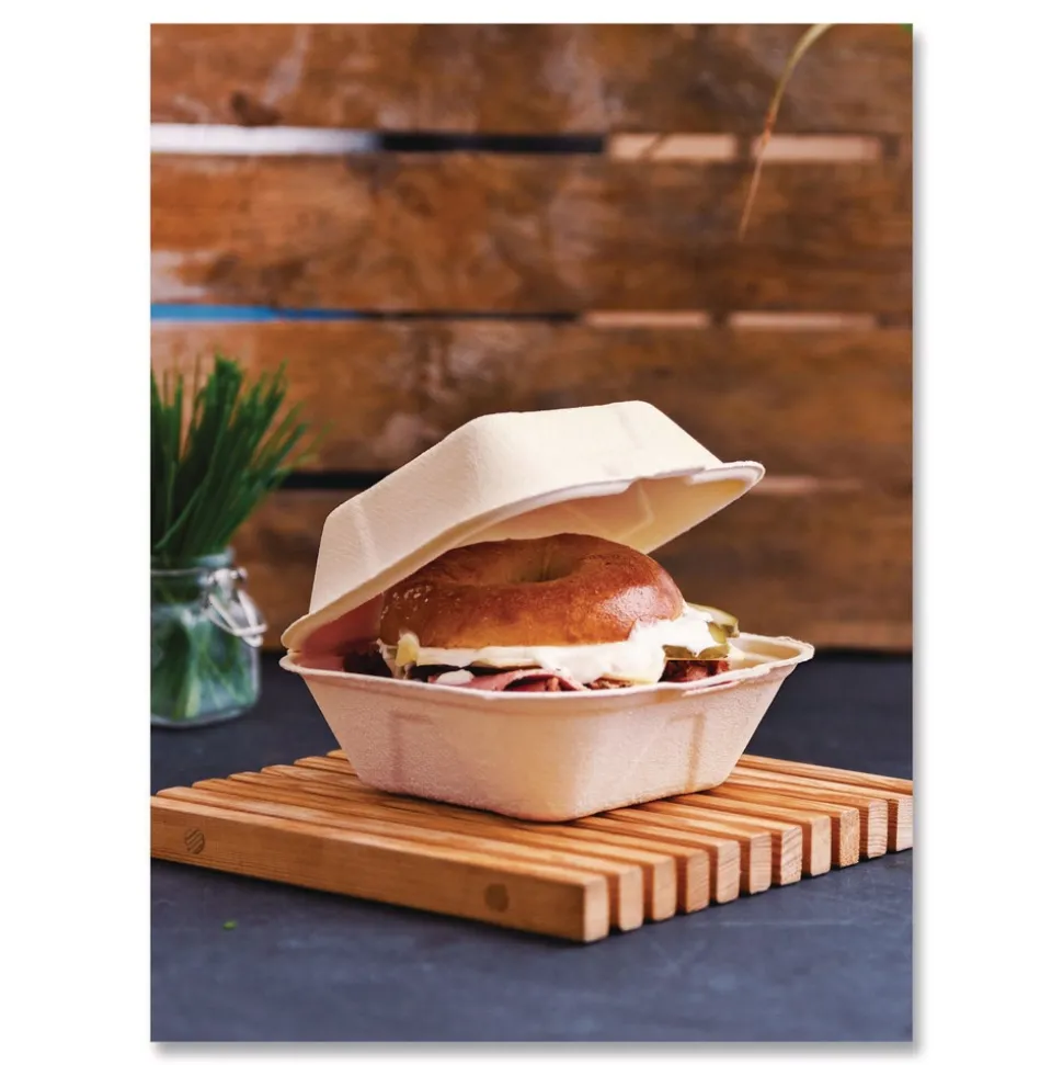 Vegware 5.9 in. x 5.9 in. x 2.9 in. Nourish Molded Fiber Compostable Sugarcane Takeout Containers - White (400/Carton)