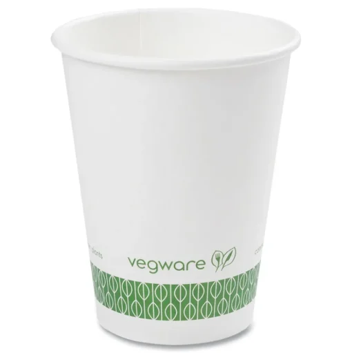 Vegware 12 oz. 89-Series Paper Hot Cup - White/Green (1000/Carton)