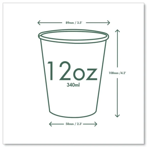 Vegware 12 oz. 89-Series Paper Hot Cup - White/Green (1000/Carton)