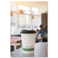 Vegware 12 oz. 89-Series Paper Hot Cup - White/Green (1000/Carton)
