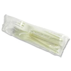Vegware Compostable Fork/Knife/Spoon/Napkin Cutlery Kits - White (250/Carton)