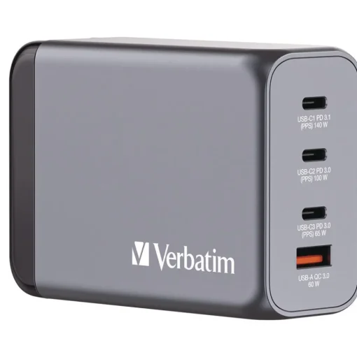 Verbatim 240 Watts 4-Port GaN Wall Charger - Black/Gray