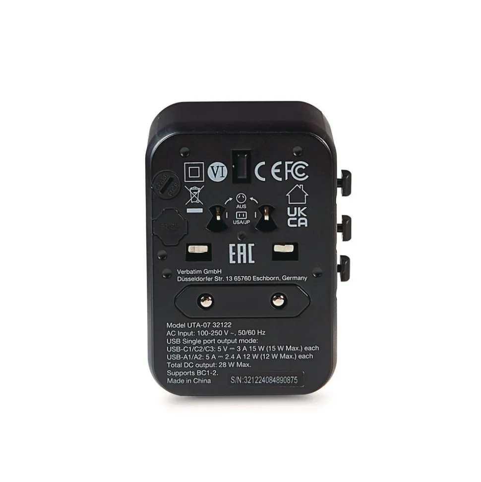 Verbatim UTA-07 3-USB-A/3-USB-C Universal Travel Adapter