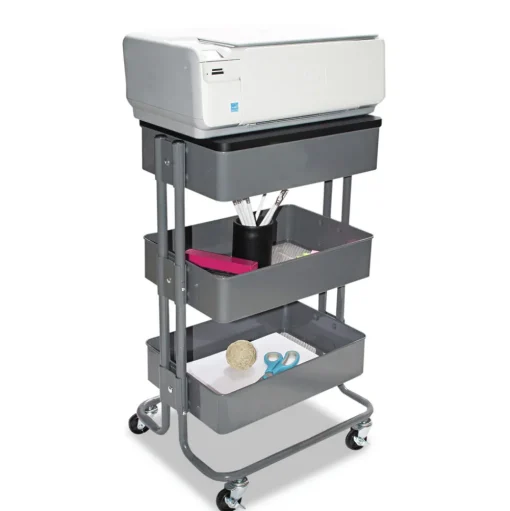 Vertiflex 15.25 in. x 11 in. x 18.5 in. to 39 in. Adjustable Multi-Use Storage Cart and Stand-Up Workstation - Gray