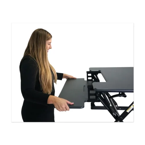 Victor 36 in. x 31.25 in. x 5.25 in. to 20 in. High Rise Height Adjustable Standing Desk with Keyboard Tray - Gray/Black