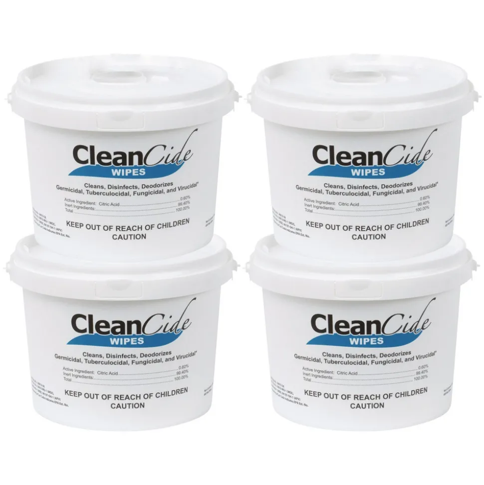 Wexford Labs 1-Ply 8 x 5.5 CleanCide Disinfecting Wipes - Fresh Scent/White (4/Carton)