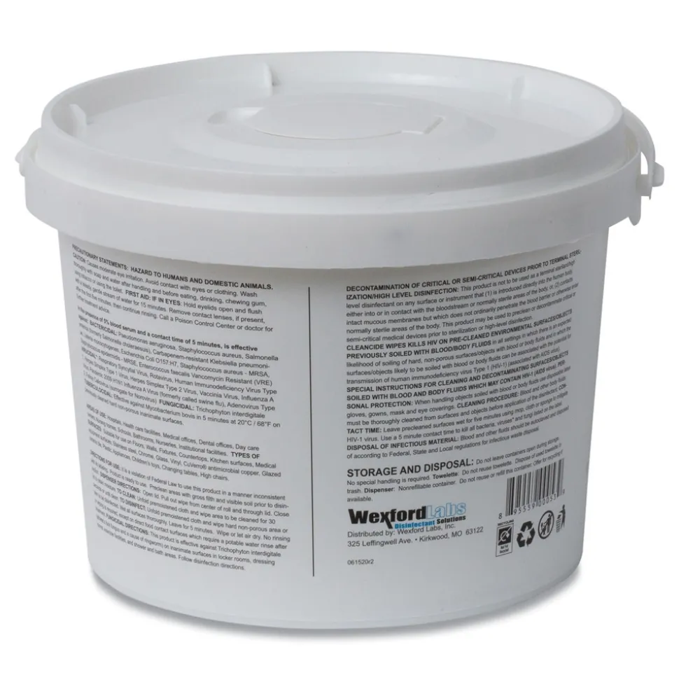 Wexford Labs 1-Ply 8 x 5.5 CleanCide Disinfecting Wipes - Fresh Scent/White (4/Carton)