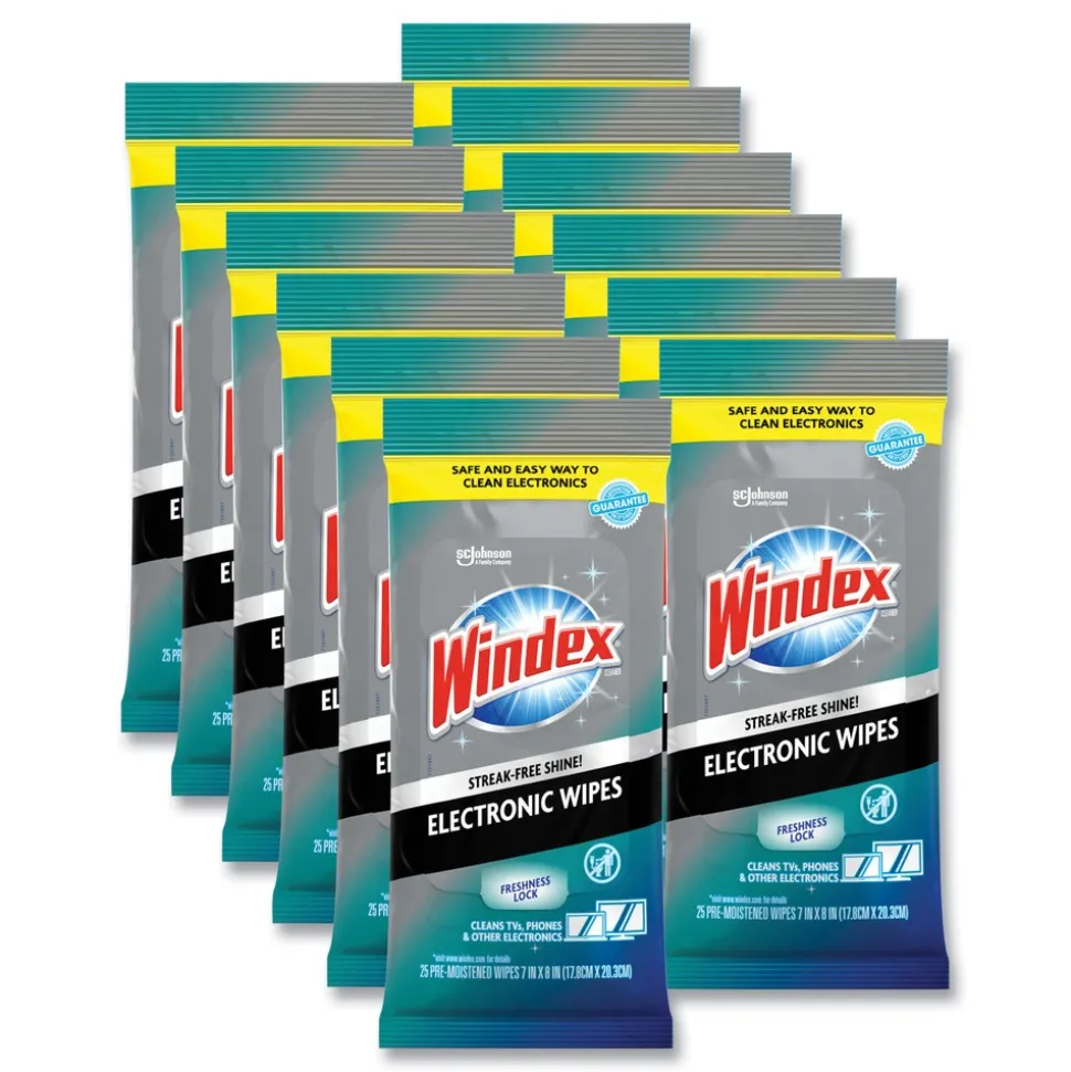 Windex 1 Ply 7 in. x 10 in. Neutral Scent Electronics Cleaner - White (12 Packs/Carton)