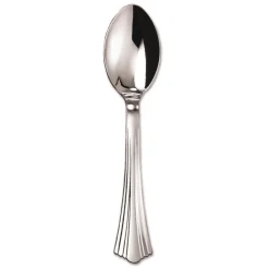 WNA 6 1/4 in. Reflections Design Heavyweight Plastic Spoons - Silver (600/Carton)