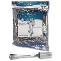 WNA WNA REF320FK Reflections Heavyweight Plastic Utensils Fork - Silver (320/Carton)