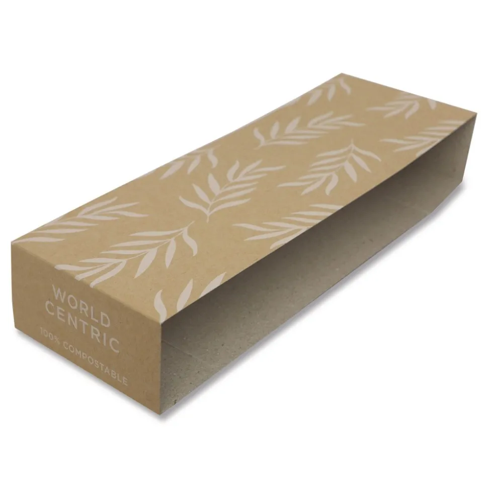 World Centric 7.5 in. x 10 in. x 3.25 in. Leaf Design Paper Fiber Container Sleeves - Natural (800/Carton)