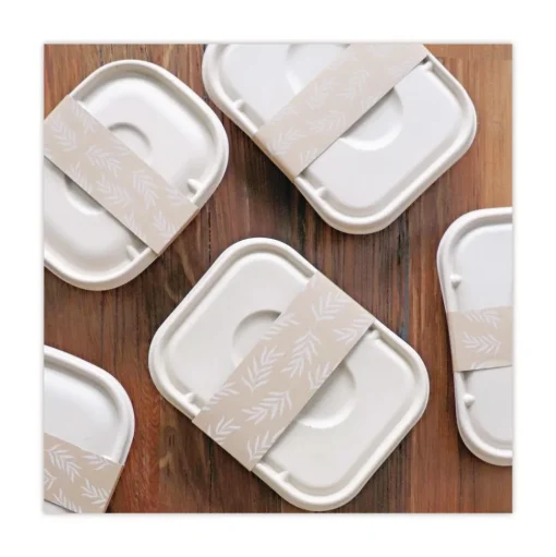 World Centric 7.5 in. x 10 in. x 3.25 in. Leaf Design Paper Fiber Container Sleeves - Natural (800/Carton)