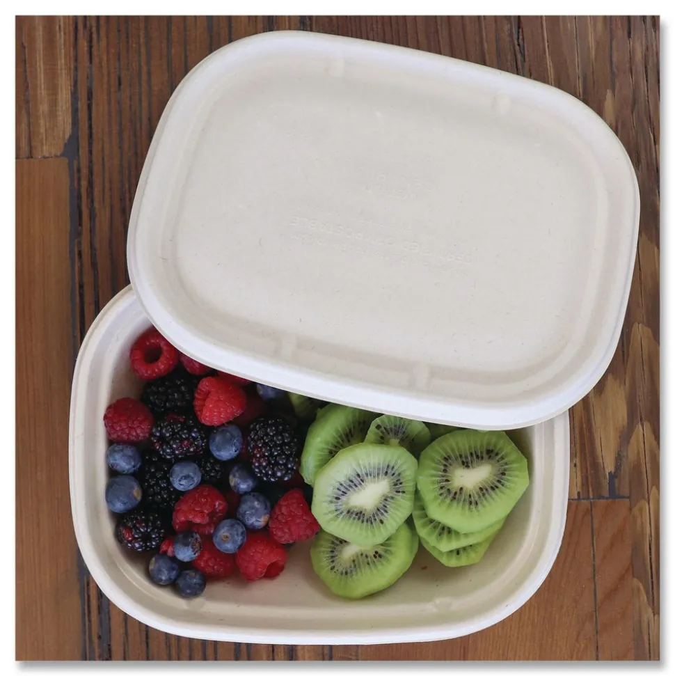 World Centric CTLSCU3LF 8.9 in. x 6.9 in. x 0.4 in. Paper Fiber Lids for Fiber Containers - Natural (400/Carton)