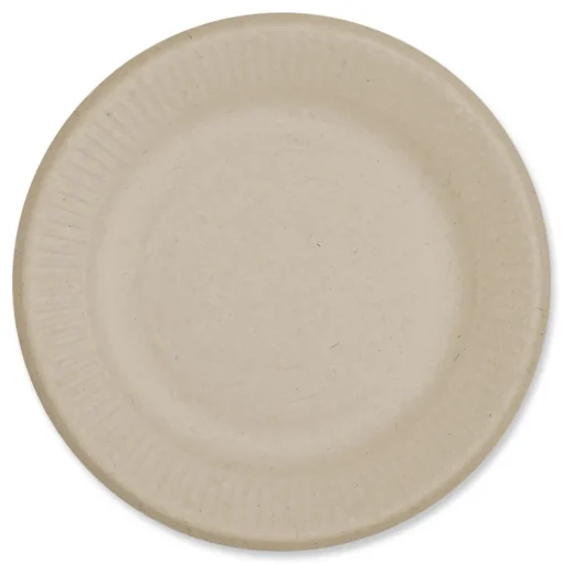 World Centric PL-SC-U6-LFS 6.1 in. Diameter Ripple Edge Paper Fiber Plates - Natural (1000/Carton)