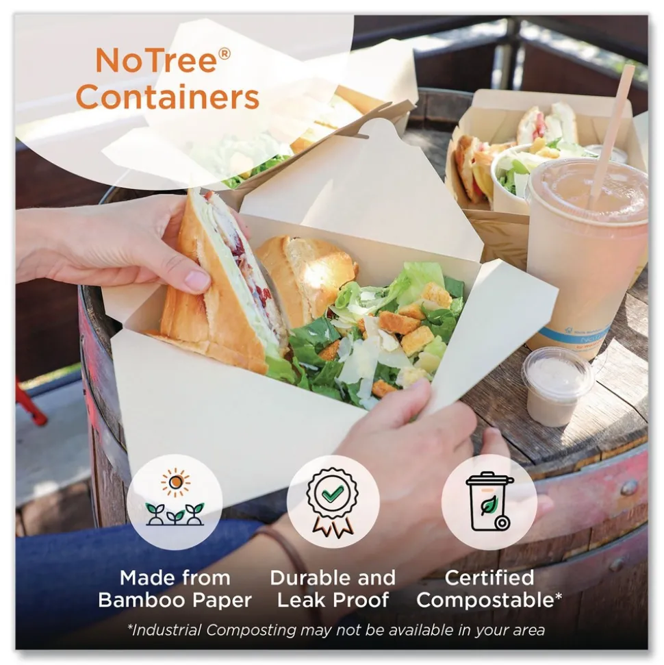 World Centric TO-NT-3 6.25 in. x 8.7 in. x 2.5 in. 65 oz. Sugarcane No Tree Folded Takeout Containers - Natural (200/Carton)