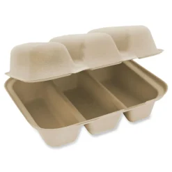 World Centric TO-SC-T3-LFS 8.8 in. x 8.2 in. x 2.9 in. Paper Fiber Hinged Containers - Natural (300/Carton)