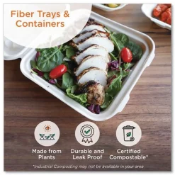 World Centric TO-SC-U15B-LFP 6.5 in. x 6 in. x 3.2 in. Paper Burger Box Fiber Hinged Containers - Natural (500/Carton)
