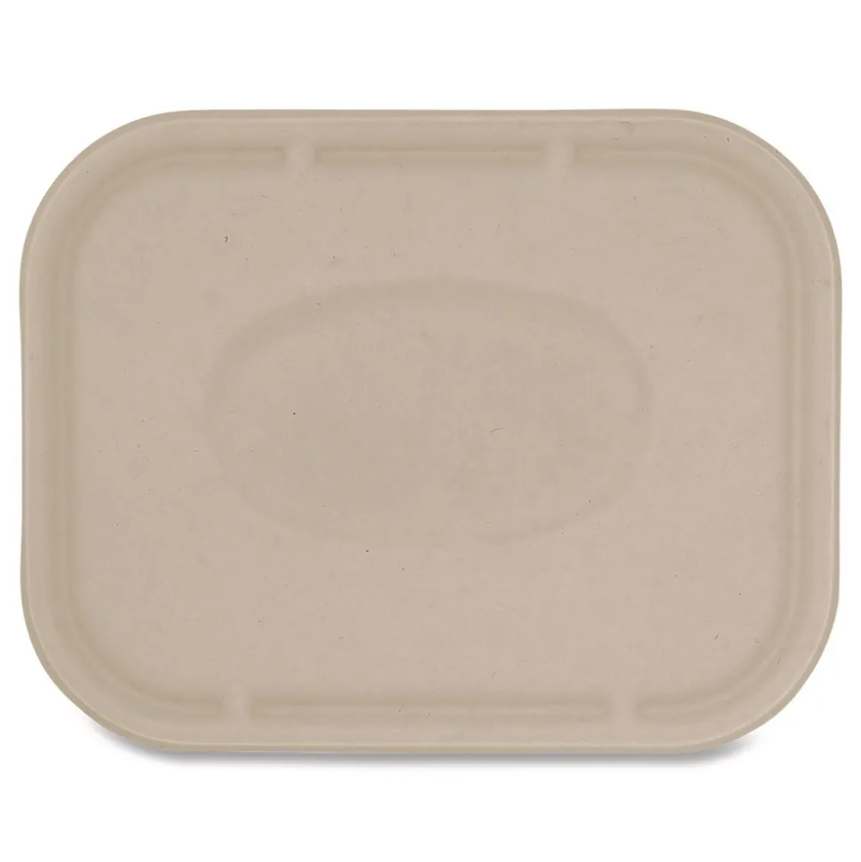 World Centric TRLSC10LF 7.8 in. x 10.1 in. x 0.5 in. Paper Fiber Lids for Fiber Containers - Natural (400/Carton)