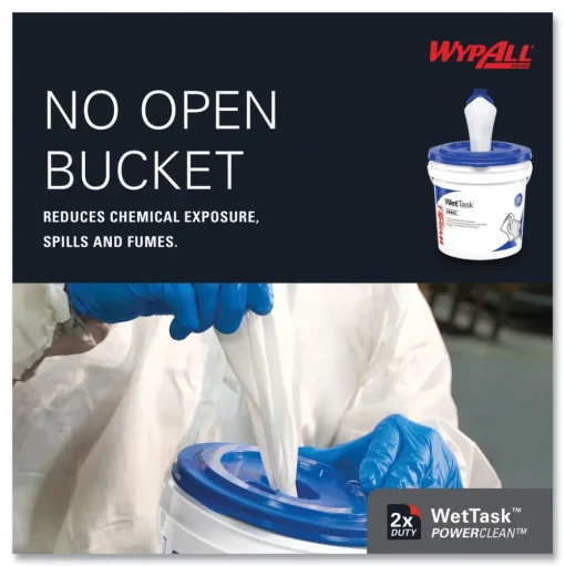 WypAll 12 in. x 6 in. Power Clean Wipers for WetTask Customizable Wet Wiping System with 1 Bucket - Unscented (300/Carton)