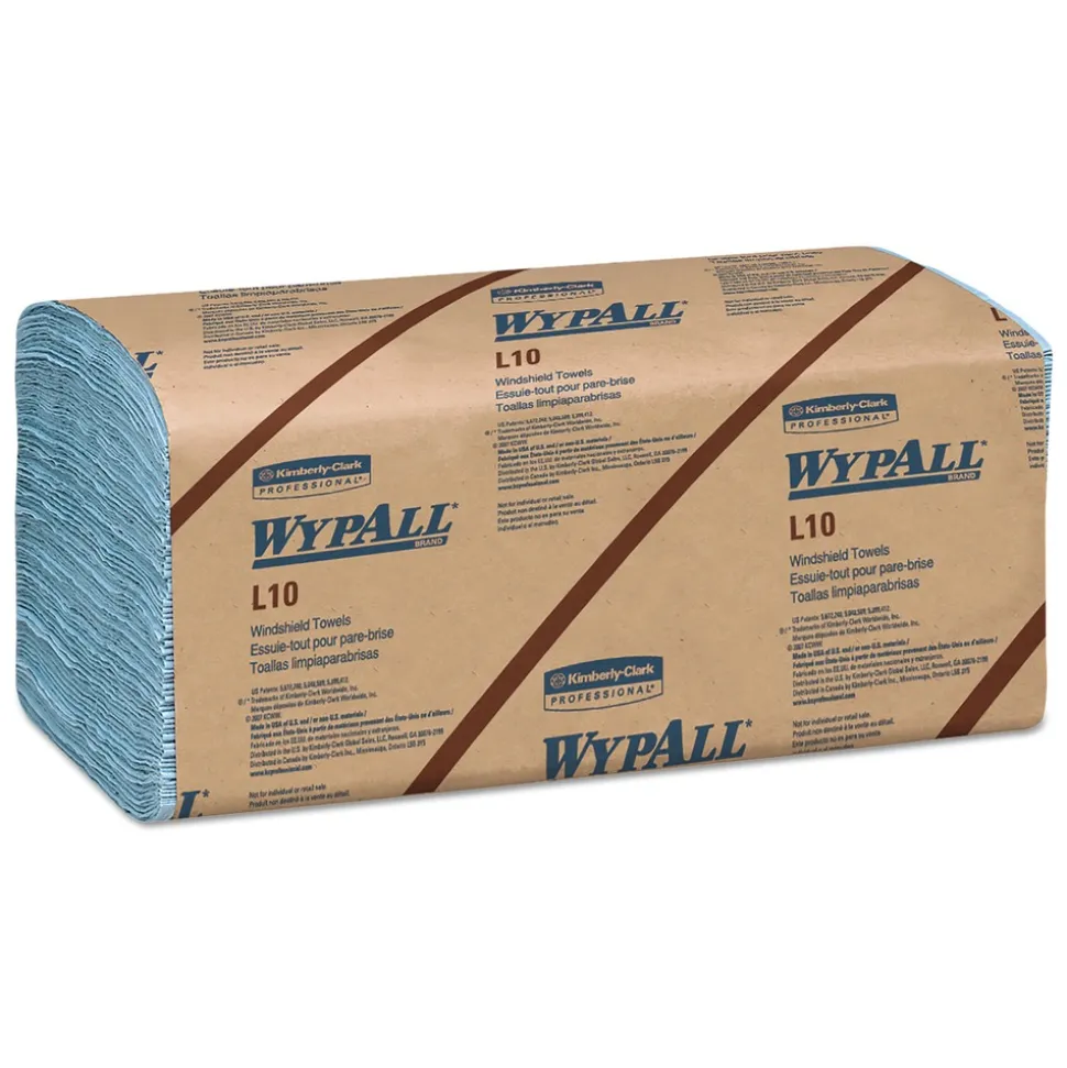 WypAll L10 9.38 in. x 10.25 in. 2-Ply Banded Windshield Wipers - Light Blue (140/Pack, 16 Packs/Carton)