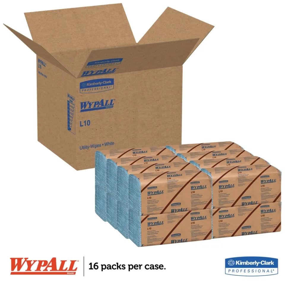 WypAll L10 9.38 in. x 10.25 in. 2-Ply Banded Windshield Wipers - Light Blue (140/Pack, 16 Packs/Carton)