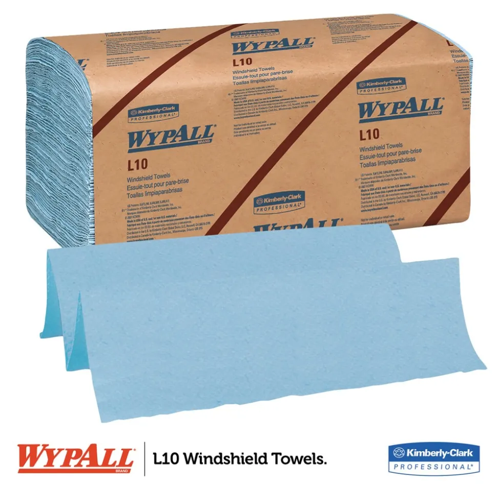 WypAll L10 9.38 in. x 10.25 in. 2-Ply Banded Windshield Wipers - Light Blue (140/Pack, 16 Packs/Carton)