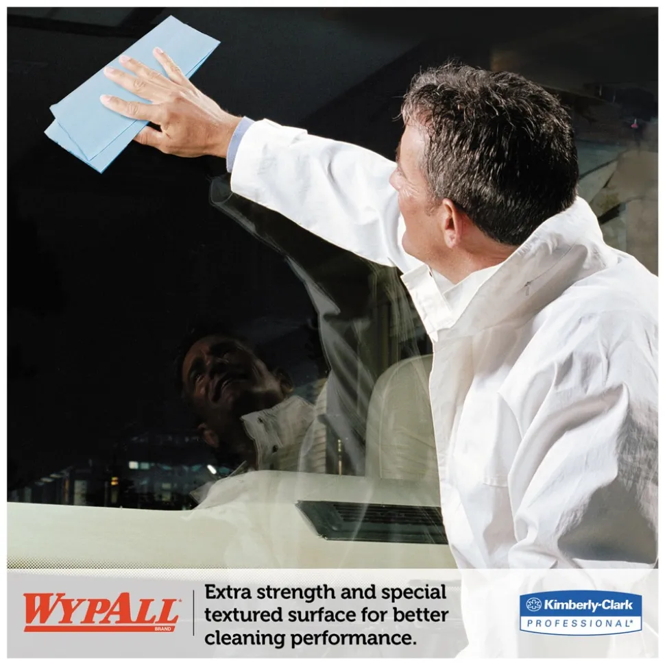 WypAll L10 9.38 in. x 10.25 in. 2-Ply Banded Windshield Wipers - Light Blue (140/Pack, 16 Packs/Carton)