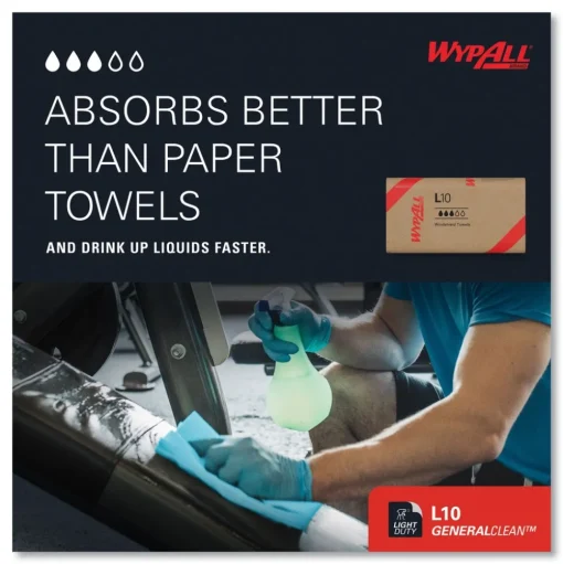 WypAll L10 9.1 in. x 10.25 in. Windshield Towels - Light Blue (224/Pack, 10 Packs/Carton)