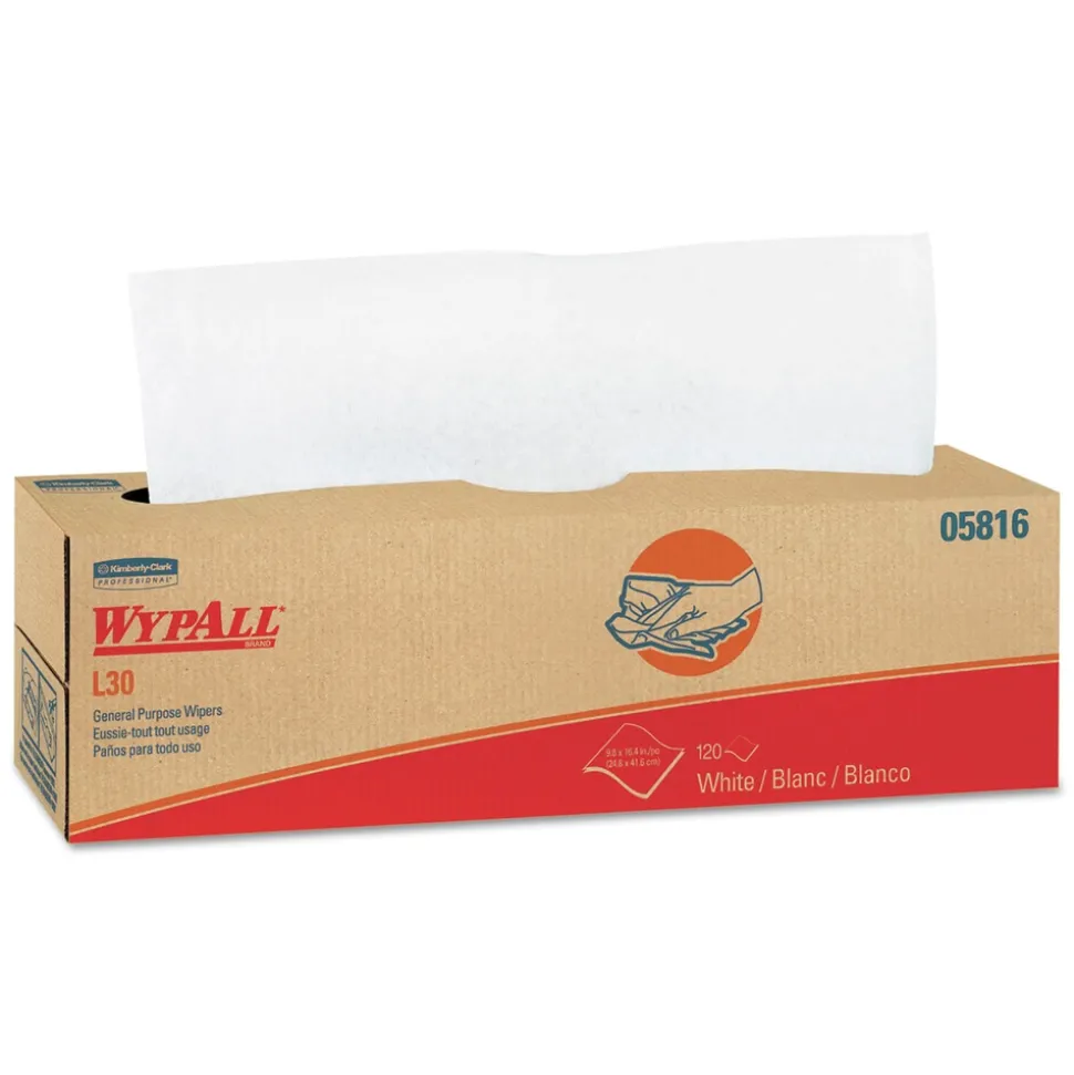 WypAll L30 POP-UP Box 9.8 in. x 16.4 in. Towels - White (120/Box, 6 Boxes/Carton)
