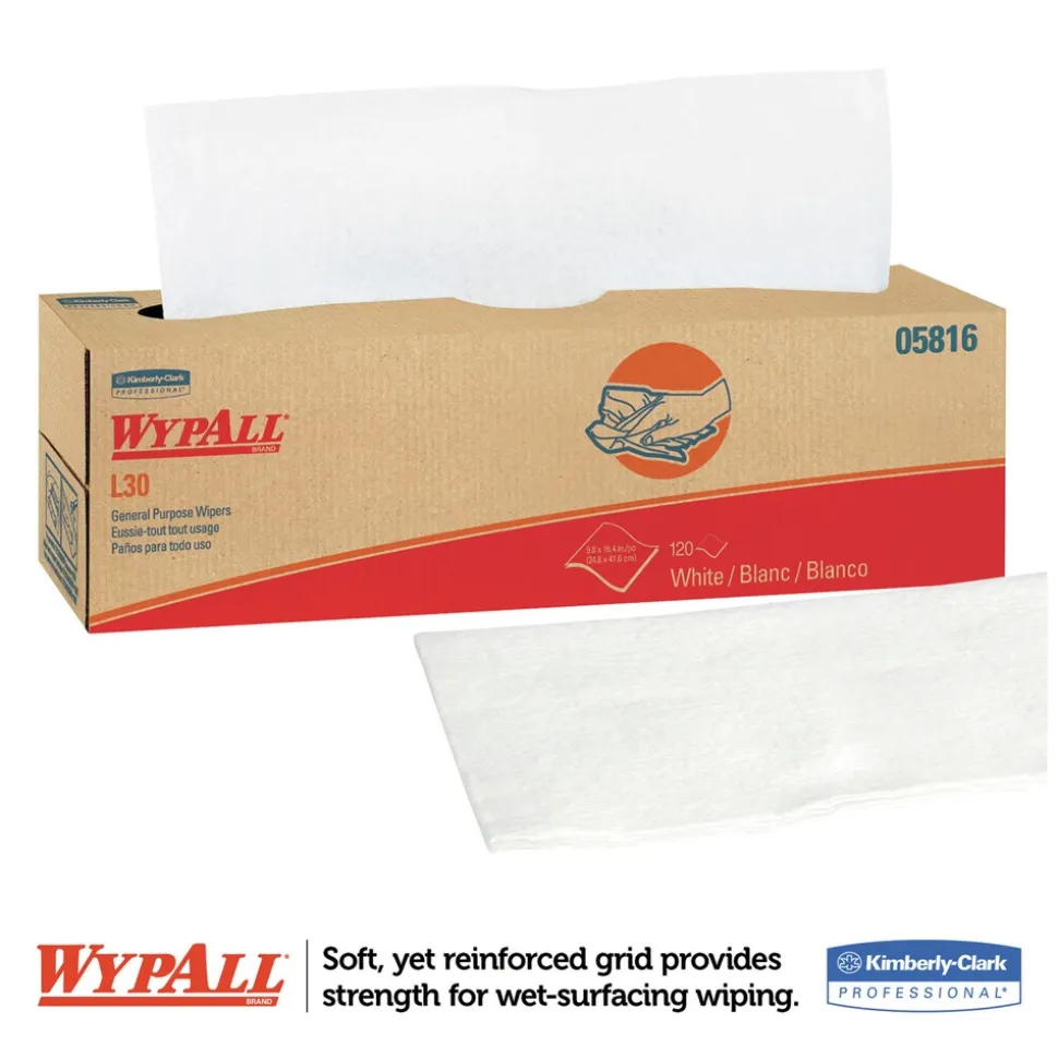 WypAll L30 POP-UP Box 9.8 in. x 16.4 in. Towels - White (120/Box, 6 Boxes/Carton)