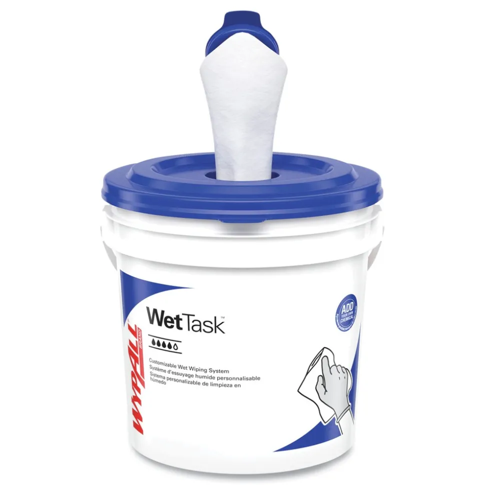 WypAll WetTask Customizable Wet Wiping System Critical Clean Wipers for Bleach/Disinfectants/Sanitizers with Bucket (540/Carton)