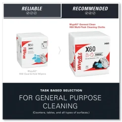 WypAll X60 12.5 in. x 13 in. 1/4 Fold General Clean Cloths - White (76/Box, 12 Boxes/Carton)