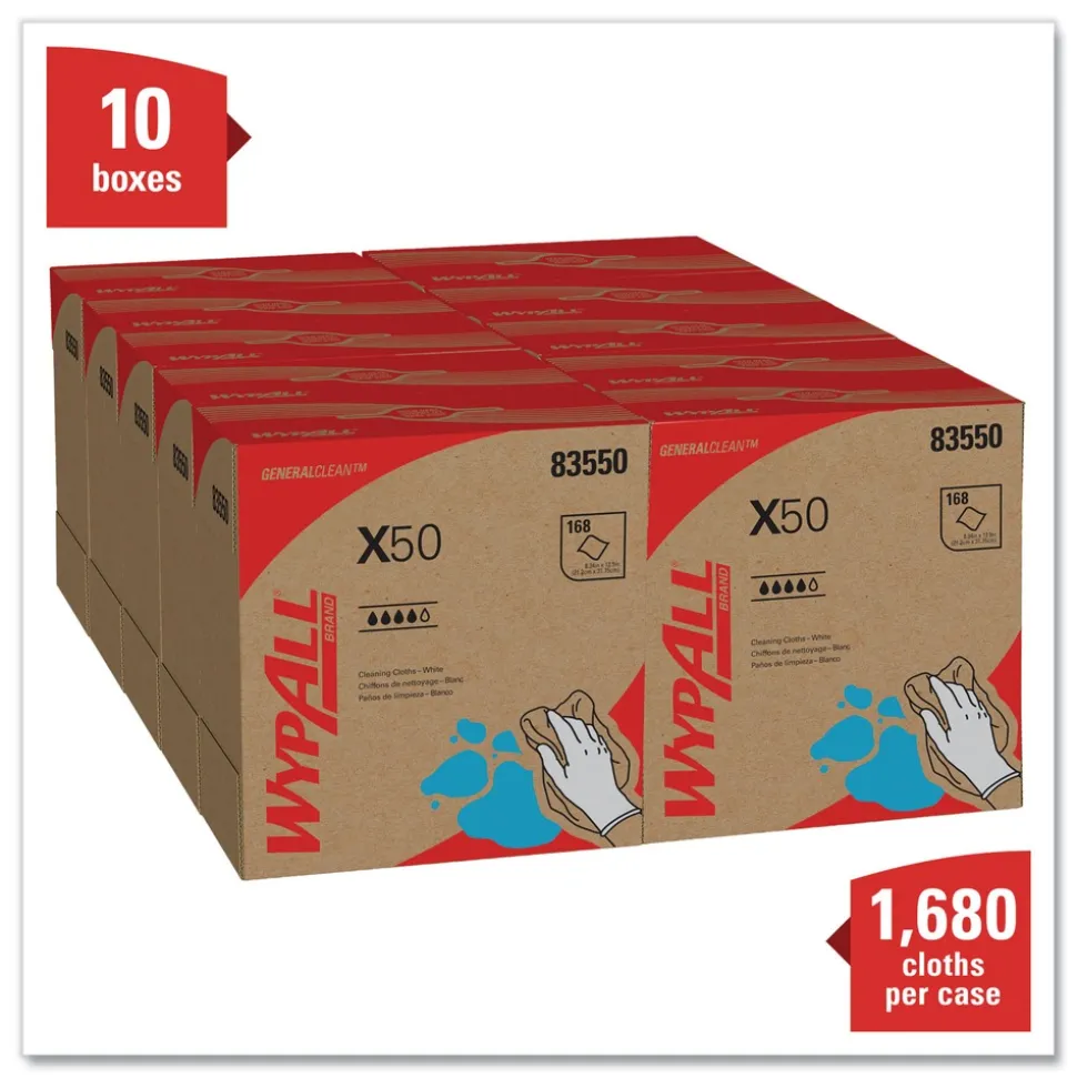WypAll X50 9-1/10 in. x 12-1/2 in. Cloth Pop-Up Box - White (176/Box 10 Boxes/Carton)