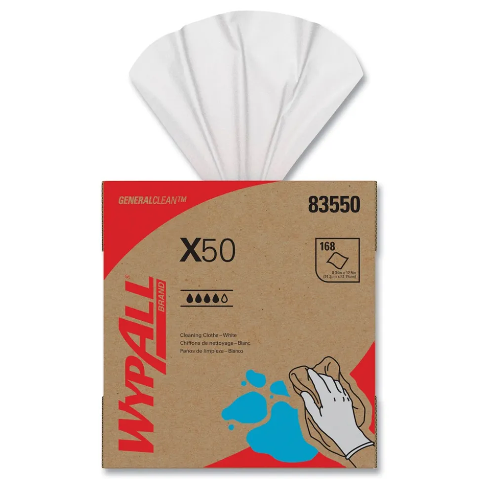 WypAll X50 9-1/10 in. x 12-1/2 in. Cloth Pop-Up Box - White (176/Box 10 Boxes/Carton)