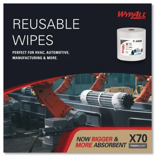 WypAll X70 12-1/2 in. x 12-2/5 in. Cloths - White, Jumbo (870 Towels/Roll)