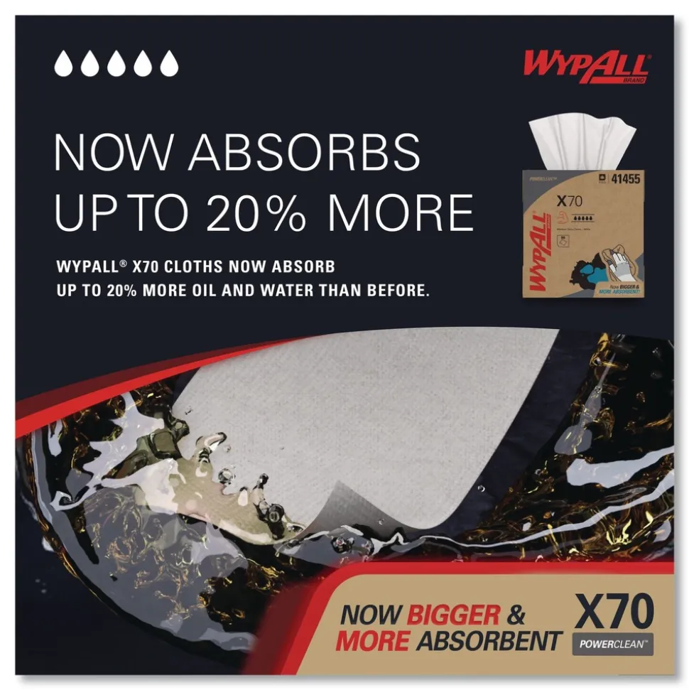 WypAll X70 9-1/10 in. x 16-4/5 in. Cloths - White (100/Box 10 Boxes/Carton)