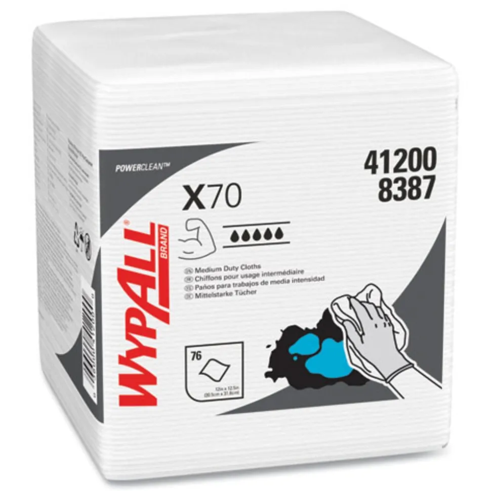 WypAll X70 1/4-Fold 12-1/2 in. x 12 in. Cloths - White (76/Pack 12 Packs/Carton)